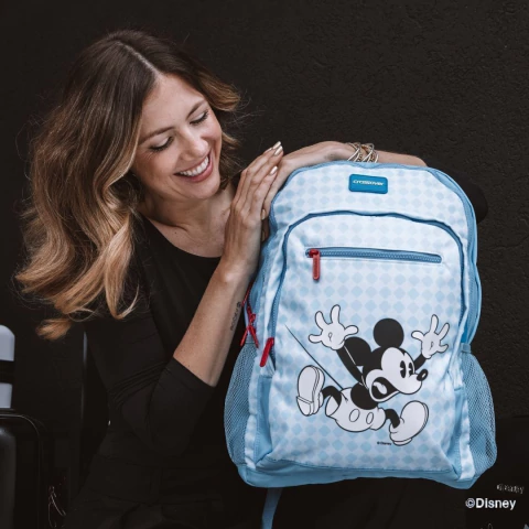 Mochila Grande Crossover Disney Mickey Squares & Scream Azul