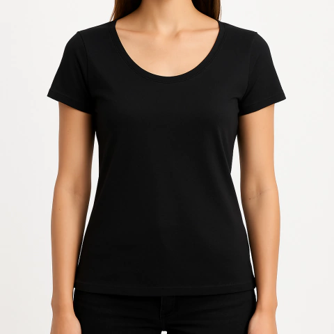 REMERA NEGRA MUJER SIN TAPA COSTURA PEINADO