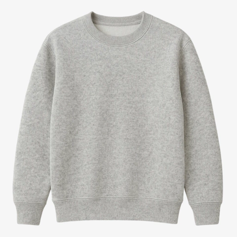 BUZO CUELLO REDONDO GRIS MELANGE FRISA INVISIBLE PREMIUM