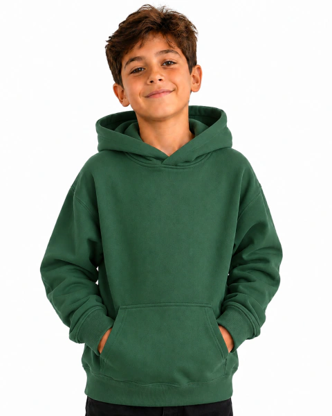 BUZO CANGURO DE NIÑO VERDE INGLES FRISA INVISIBLE PREMIUM