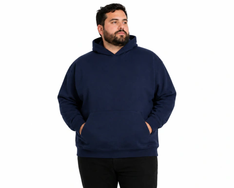 BUZO CANGURO AZUL MARINO TALLE ESPECIAL FRISA INVISIBLE PREMIUM