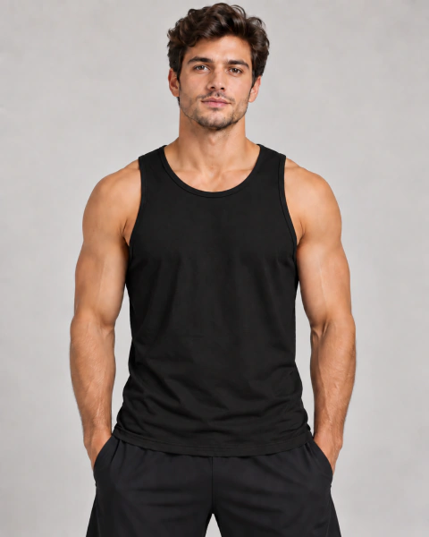 MUSCULOSA NEGRA CORTE GYM PEINADO 24.1