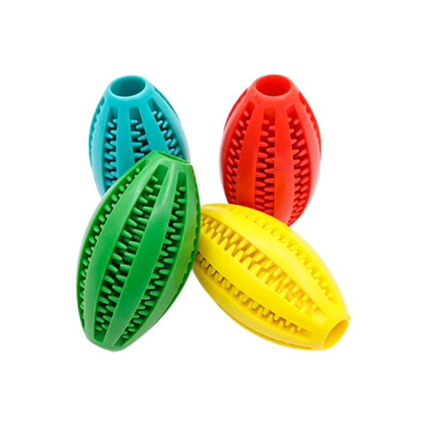 Pelota rugby de goma TPR limpiadientes. 10cm
