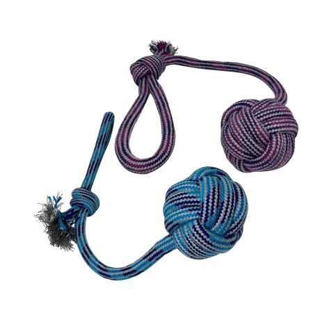Juguete soga con pelota nudo grande. 50cm