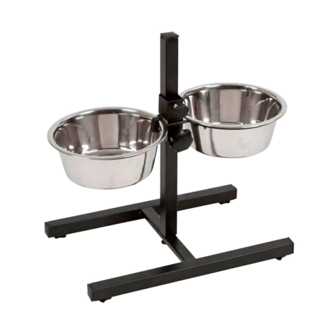 Comedero doble con base, ajustable en altura.