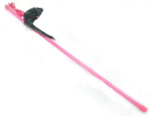 Varita para gatos con ratón de piel colgante y cascabel