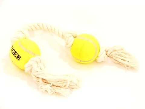 Pelota de tenis x 2 con soga de algodón para perros