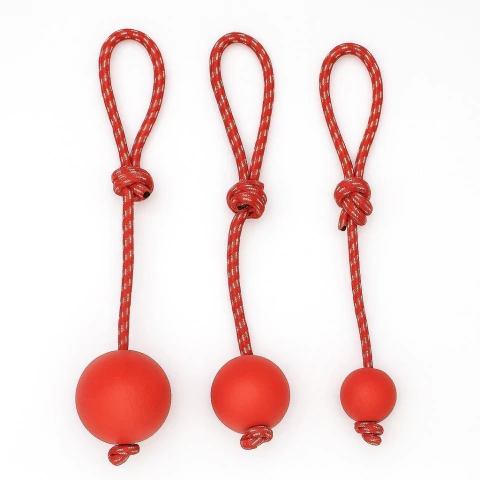 Pelota de caucho macizo con soga de polipropileno