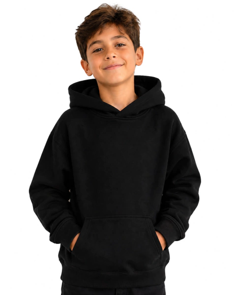 [RY-BUZODENINONEGROFRI] BUZO CANGURO DE NIÑO NEGRO FRISA INVISIBLE PREMIUM