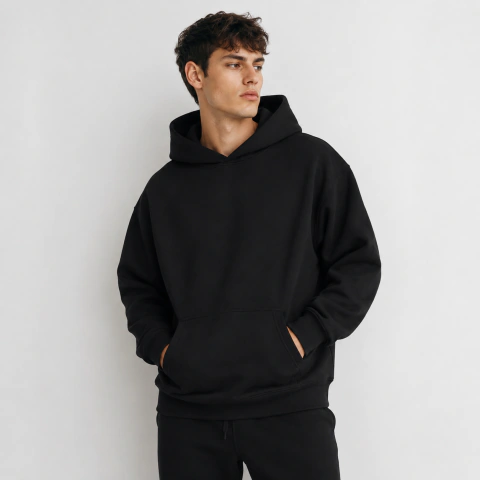 [RY-BUZOCANGURONEGROOV] BUZO CANGURO NEGRO OVERSIZE 60% POLIESTER FRISADO PREMIUM