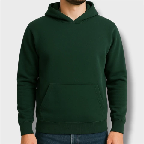 [RY-BUZOVERDEINGLESFRI-1] BUZO CANGURO VERDE INGLES FRISA INVISIBLE CORTE CLASICO
