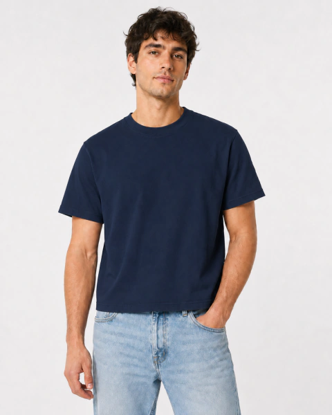[RY-REMERABOXYFITAZULM] REMERA BOXY FIT AZUL MARINO ALGODÓN PEINADO 24.1
