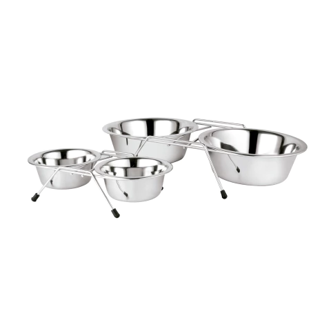 [RA-P4801] Comedero doble con base, acero inoxidable.