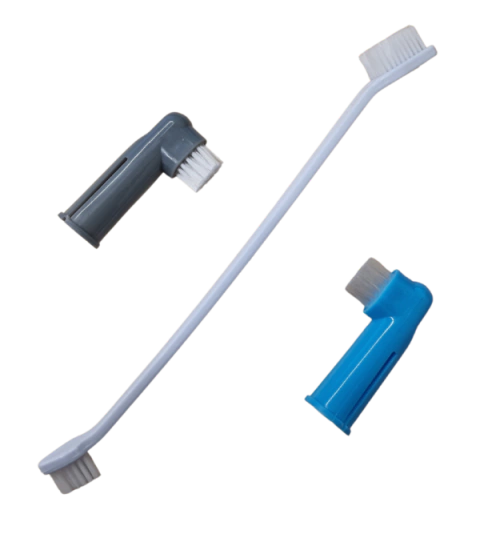 [HP-1183] Cepillo de dientes largo doble + 2 cepillos dedal para mascotas