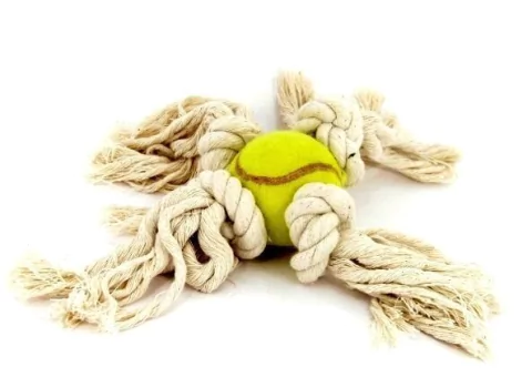 [HP-970] Pelota de tenis con 4 sogas de hilo para perros