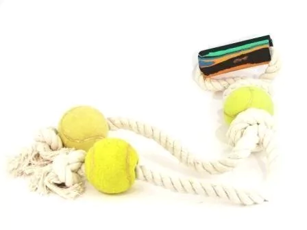 [HP-964] Tirador de soga duo de hilo con 3 pelotas de tenis para perros