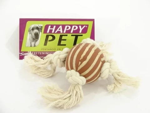 [HP-947] Pelota de goma rayada mini con 4 sogas a los costados