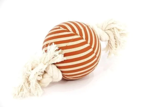 [HP-327] Pelota de goma rayada mediana con sogas a los costados