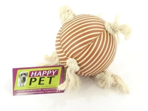 [HP-326] Pelota de goma rayada grande con sogas a los costados