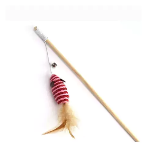 [HP-452] Varita para gatos con ratón de sisal y plumas